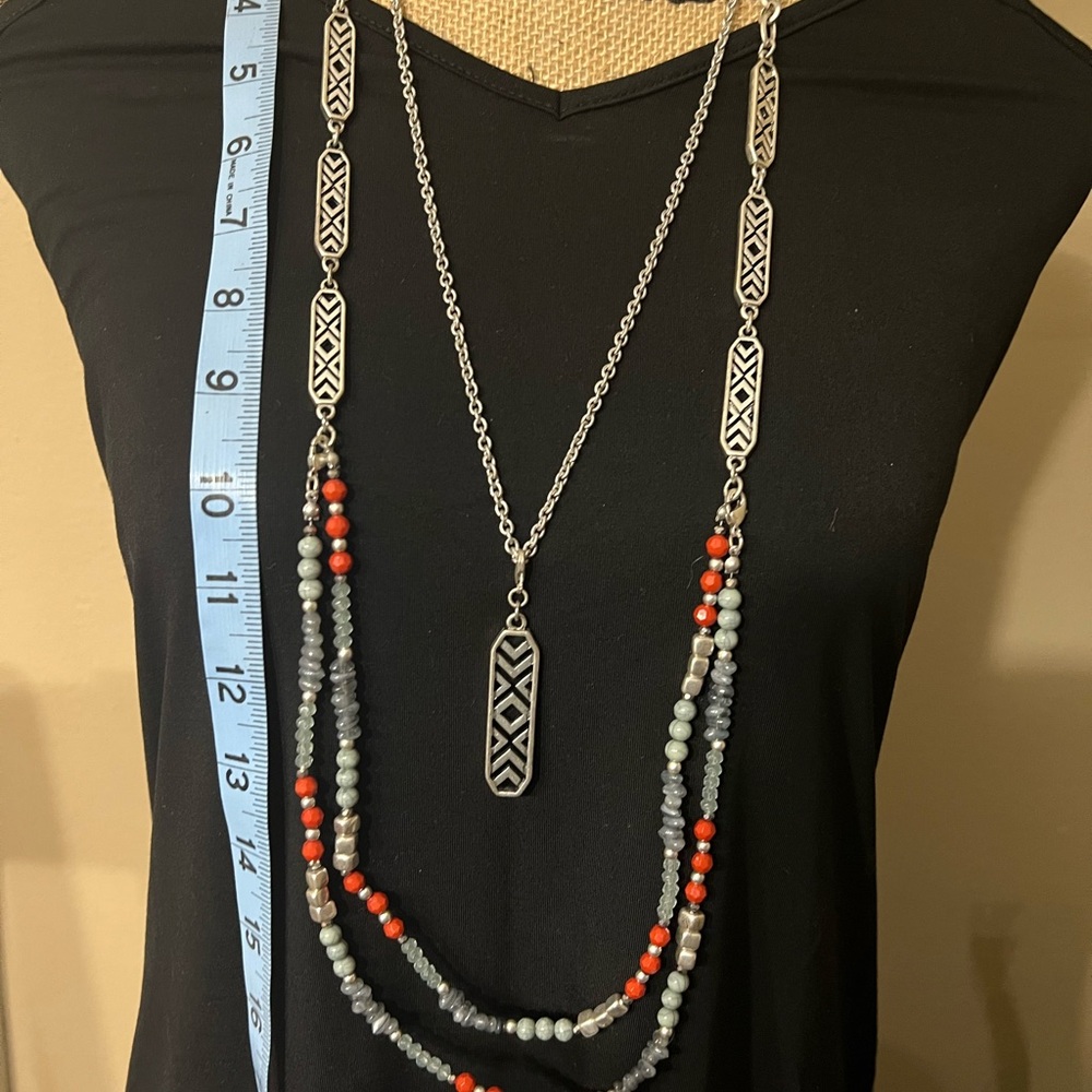 Premier Designs Silver and Red Layered Necklace